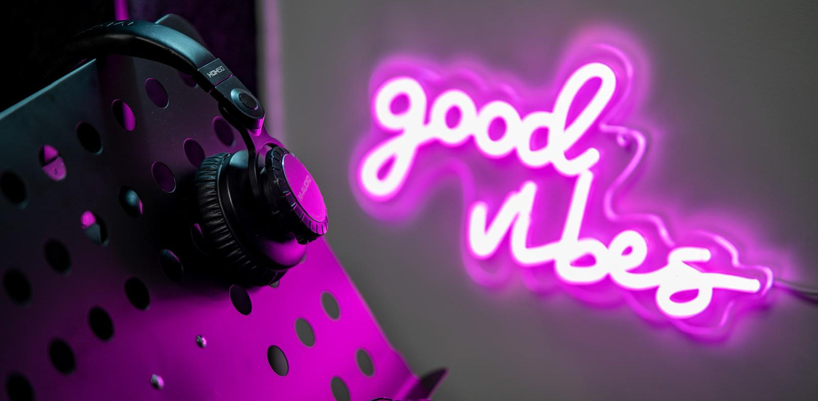 Good Vibes sign in the Fresh Music studio